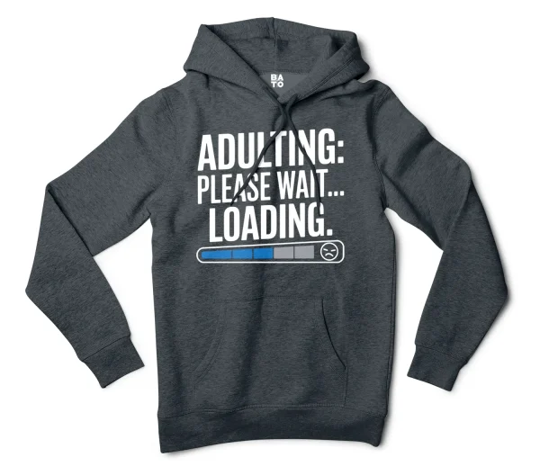 Adulting, Please Wait, Loading Men/Unisex Hoodie in Charcoal Heather Color